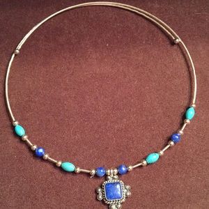 Sterling flexible gemstone chocker style n…